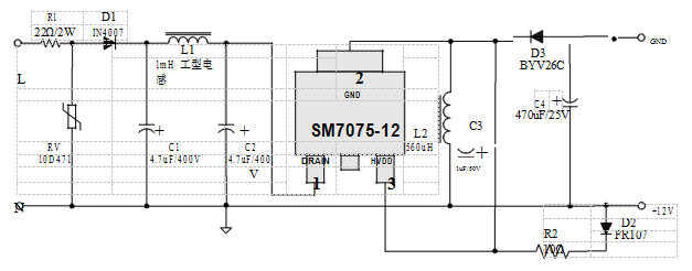 替換亞成微ic驅動電源管理芯片SM7075P升級版電路方案(圖5) SM7075主要功能表述圖