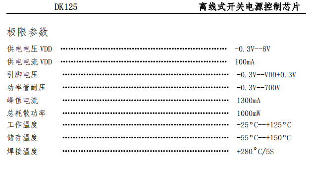 開關電源控制芯片DK125低成本BUCK簡單電路應用對比CYT穩定(圖5) DK125極限參數