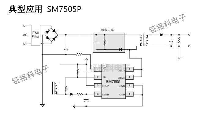 5W高效率AC/DC開關電源芯片SM7505P(圖1) SM7505P典型應用案例.jpg
